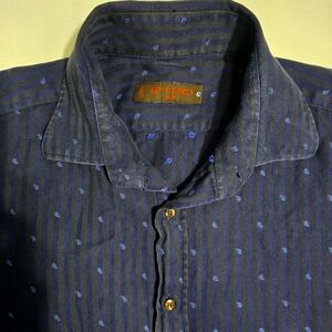 Etro Blue Black Striped Button Up Mens Long Sleeve Shirt Sz 42 Made in Italy.